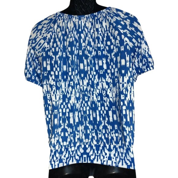 Cathy Daniels Blue/White  Geometric Print Short Sleeve Shirt Women’s Size Large - Picture 2 of 6